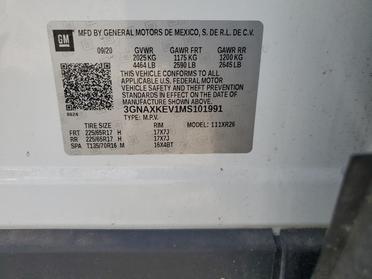 3GNAXKEV1MS101991 2021 Chevrolet Equinox Lt