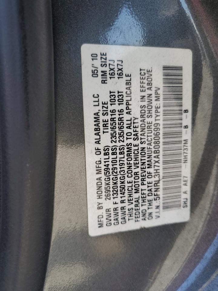 5FNRL3H7XAB080699 2010 Honda Odyssey Exl