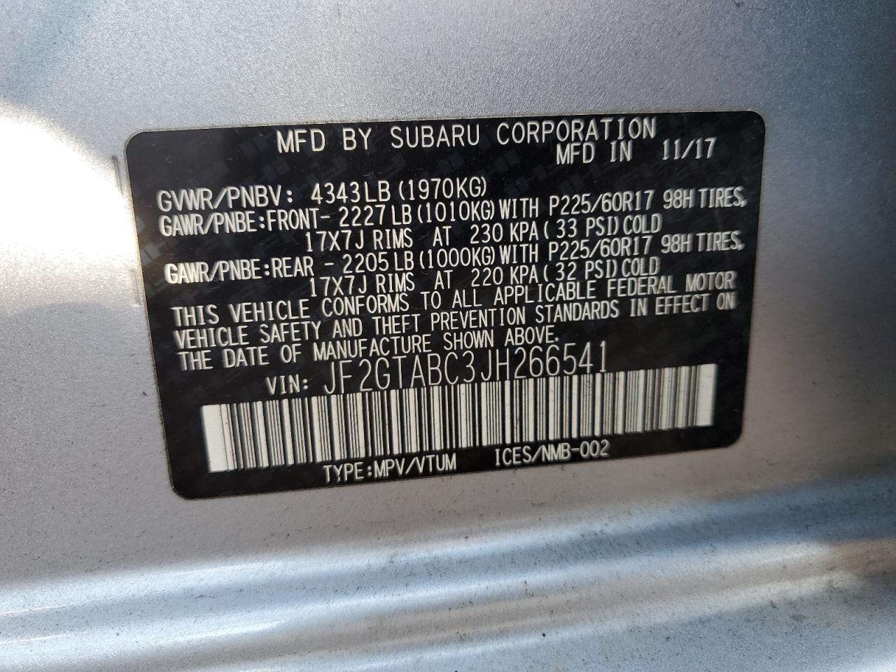 JF2GTABC3JH266541 2018 Subaru Crosstrek Premium