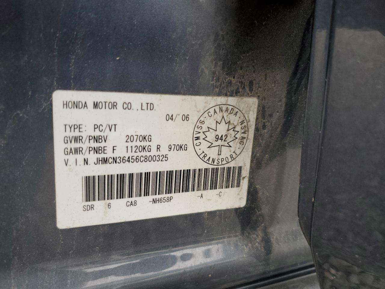 JHMCN36456C800325 2006 Honda Accord Hybrid