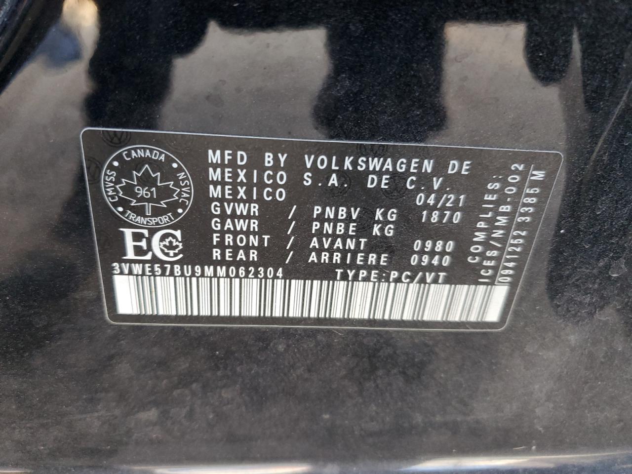 3VWE57BU9MM062304 2021 Volkswagen Jetta Sel