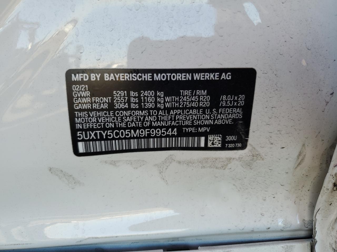 5UXTY5C05M9F99544 2021 BMW X3 xDrive30I