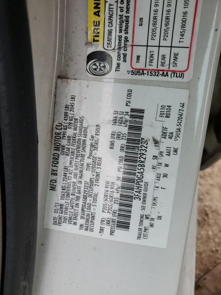 3FAHP0GA5BR293237 2011 Ford Fusion S