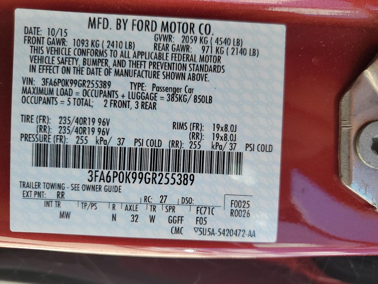 3FA6P0K99GR255389 2016 FORD FUSION - Image 13