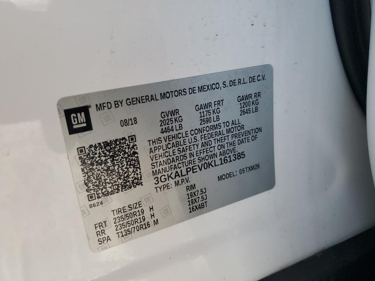 3GKALPEV0KL161385 2019 GMC Terrain Slt