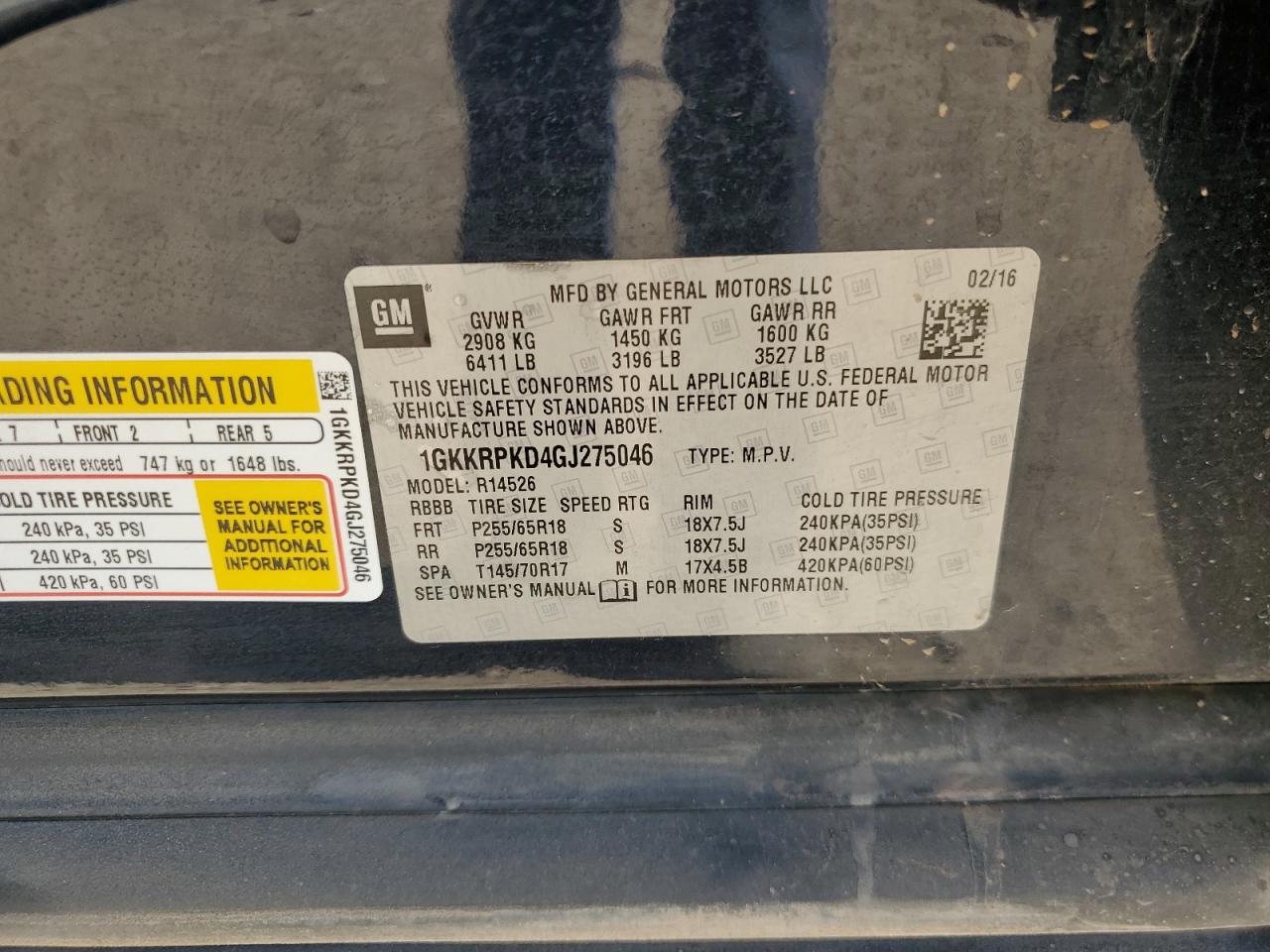 2016 GMC Acadia Sle VIN: 1GKKRPKD4GJ275046 Lot: 70082934