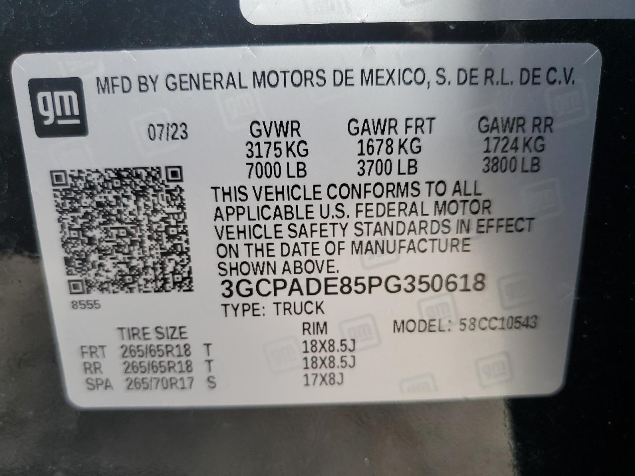 3GCPADE85PG350618 2023 Chevrolet Silverado C1500 Rst