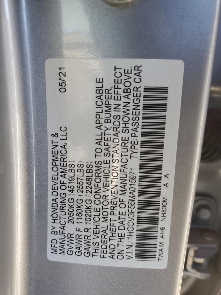 1HGCV3F55MA015971 2021 Honda Accord Hybrid Exl