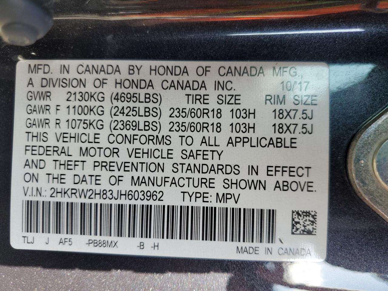 2HKRW2H83JH603962 2018 Honda Cr-V Exl