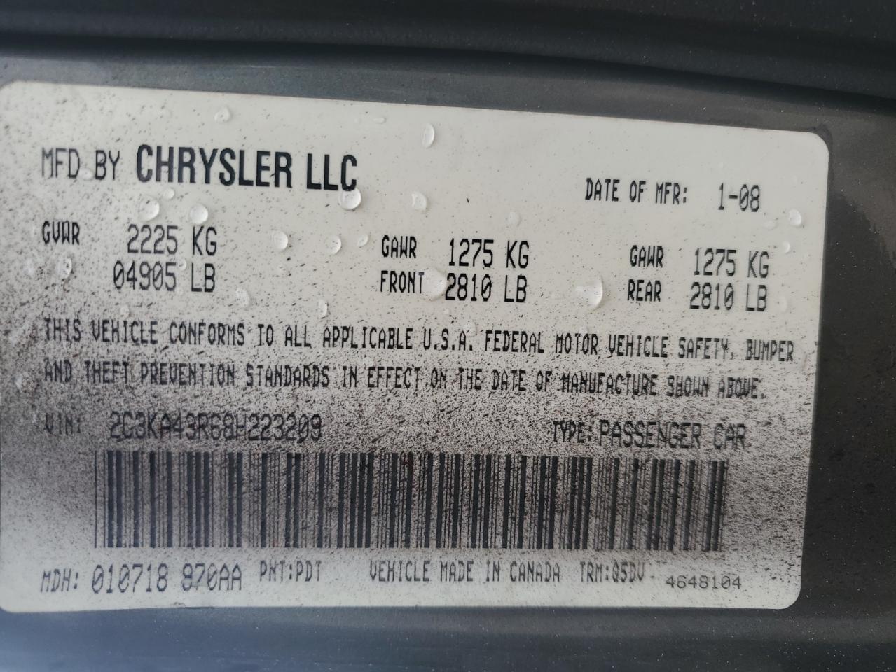 2C3KA43R68H223209 2008 Chrysler 300 Lx