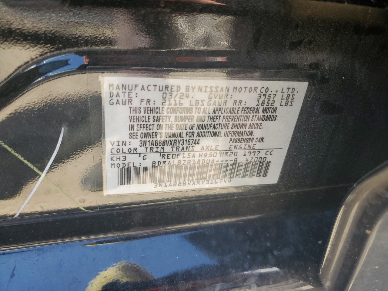 2024 Nissan Sentra S VIN: 3N1AB8BVXRY316744 Lot: 70922674