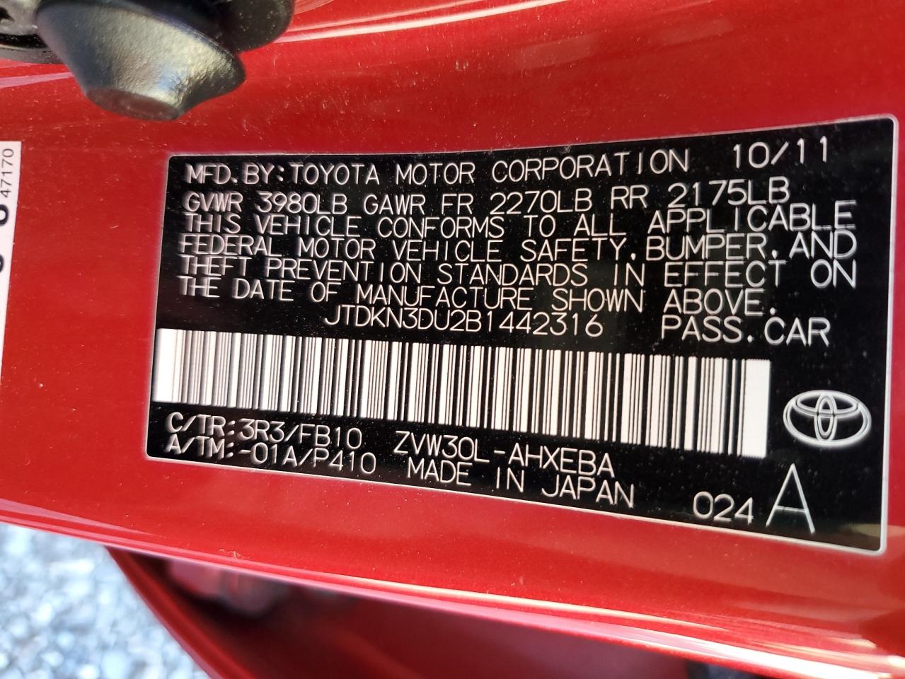 JTDKN3DU2B1442316 2011 Toyota Prius