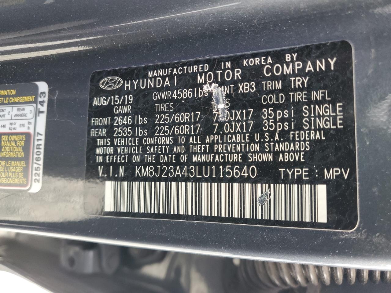 KM8J23A43LU115640 2020 Hyundai Tucson Se