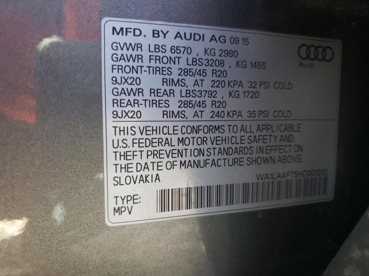 WA1LAAF75HD001292 2017 Audi Q7 Premium Plus