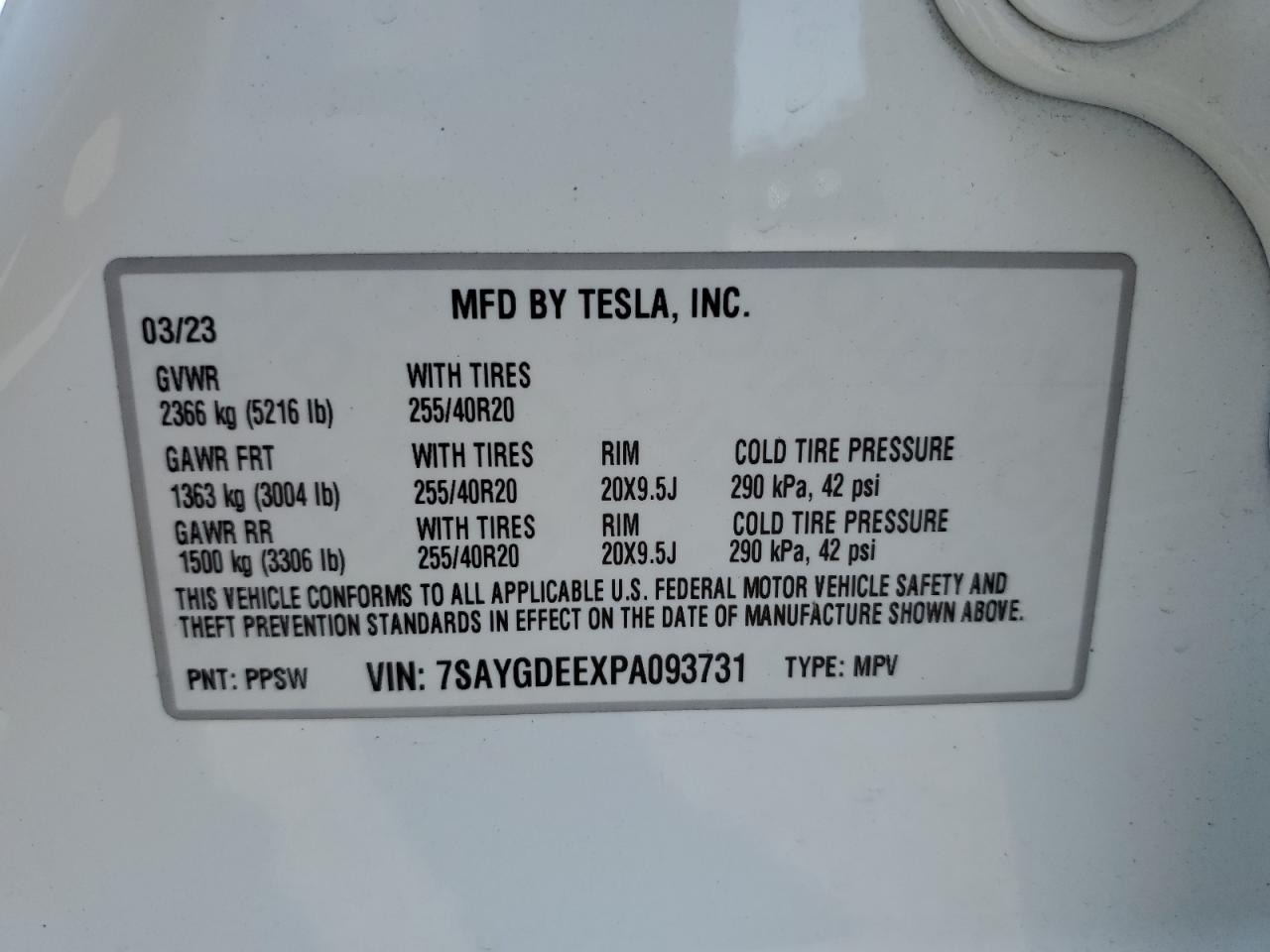 7SAYGDEEXPA093731 2023 Tesla Model Y