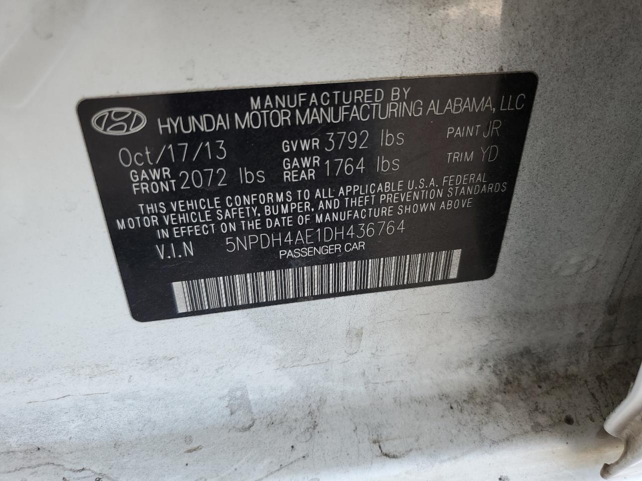 5NPDH4AE1DH436764 2013 Hyundai Elantra Gls