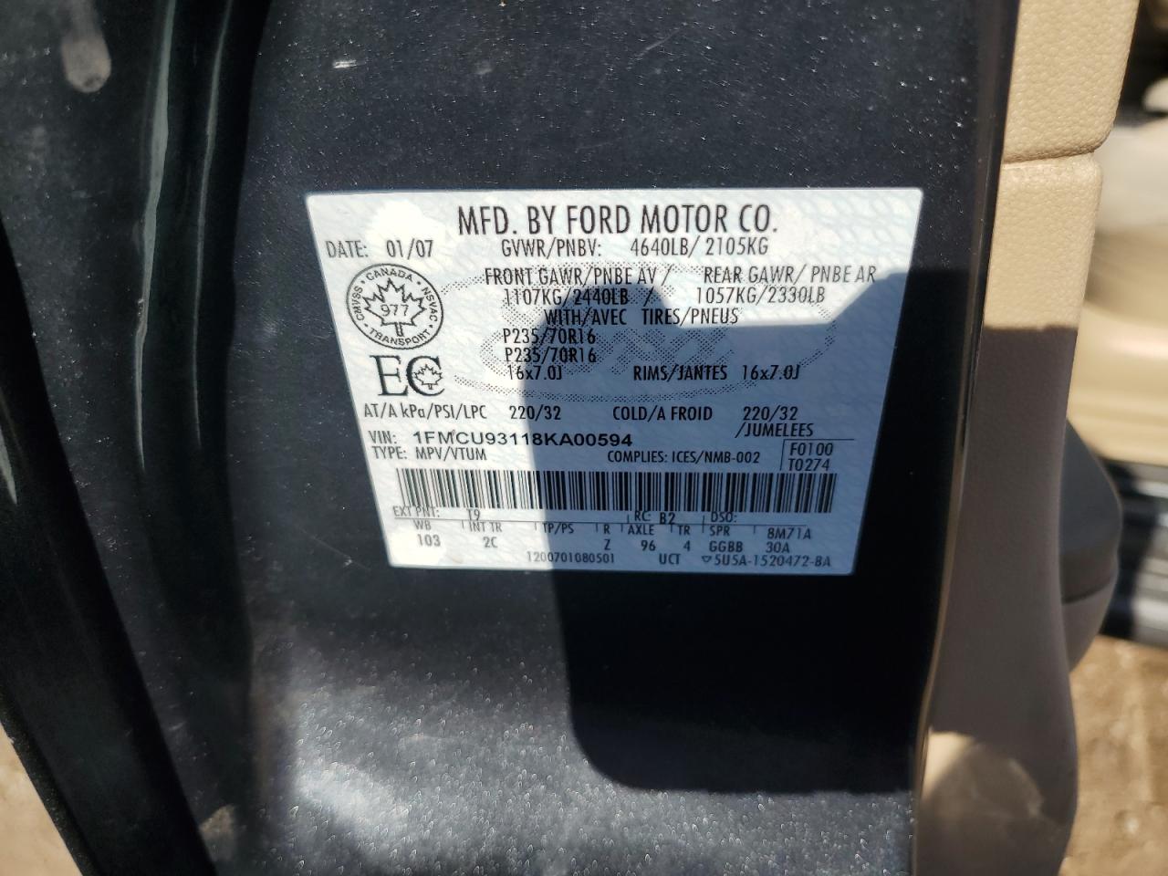 1FMCU93118KA00594 2008 Ford Escape Xlt