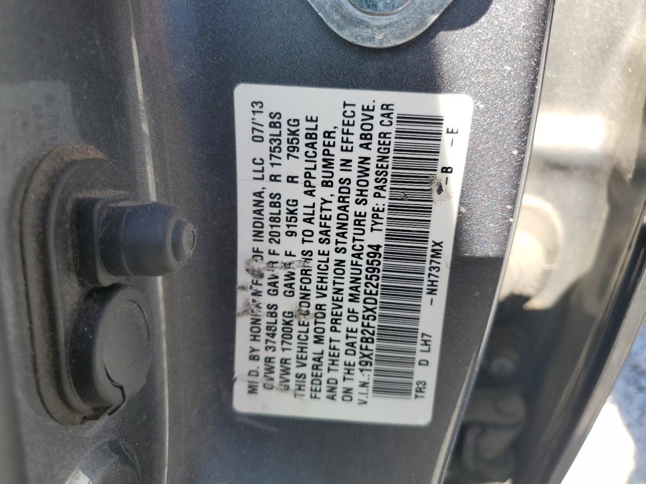 19XFB2F5XDE259594 2013 Honda Civic Lx