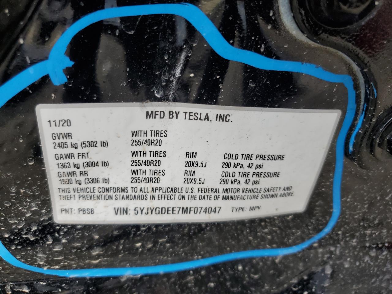 2021 Tesla Model Y VIN: 5YJYGDEE7MF074047 Lot: 69105314