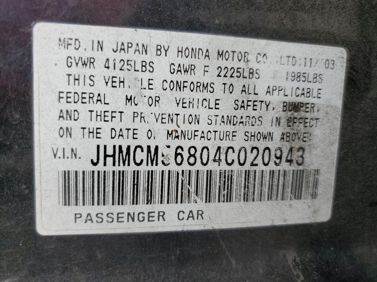 JHMCM56804C020943 2004 Honda Accord Ex