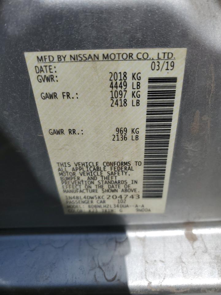 1N4BL4DW5KC204743 2019 Nissan Altima Sv