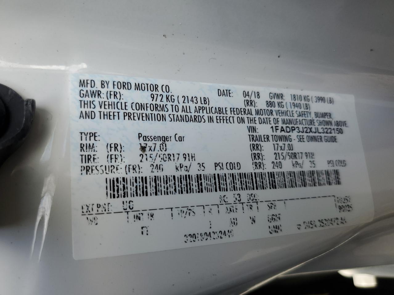 1FADP3J2XJL322150 2018 Ford Focus Titanium