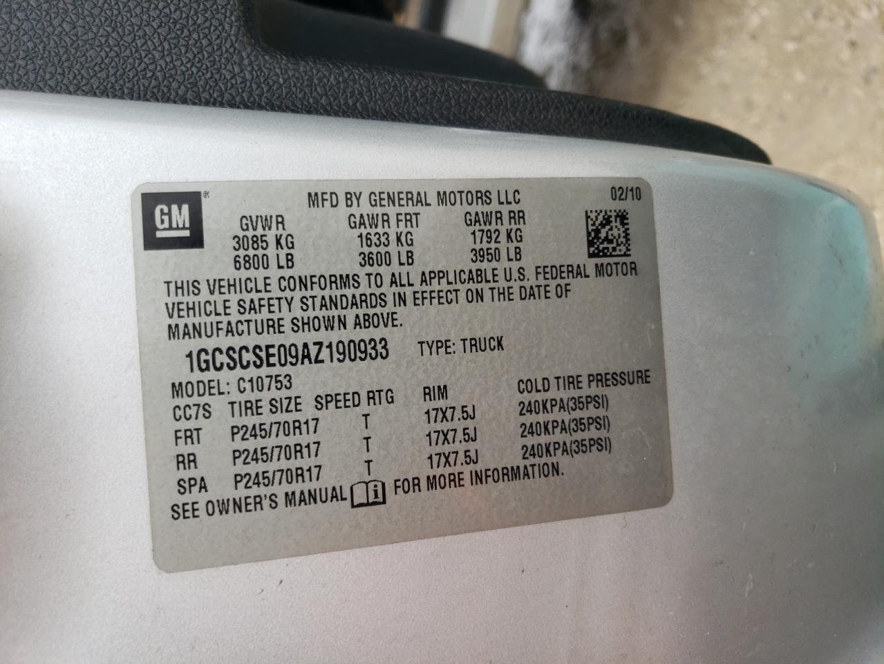 2010 Chevrolet Silverado C1500 Lt VIN: 1GCSCSE09AZ190933 Lot: 69374054