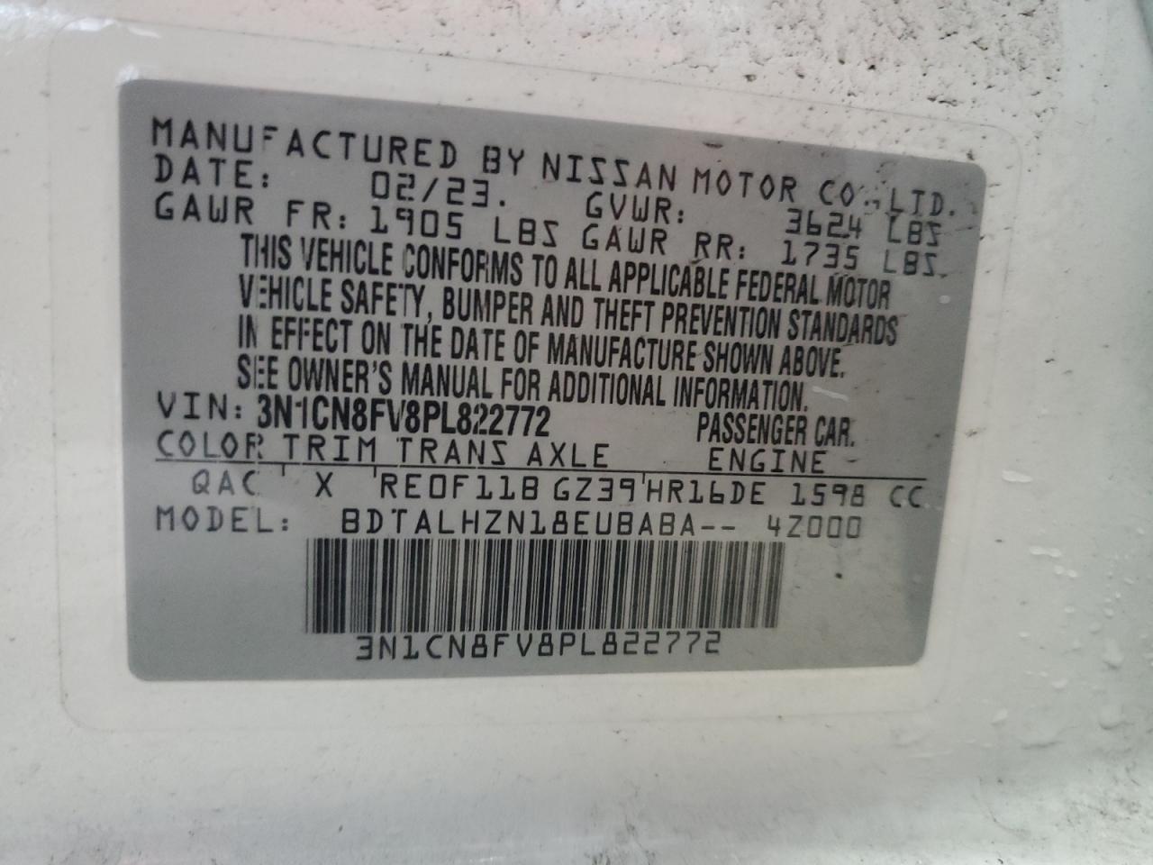 3N1CN8FV8PL822772 2023 Nissan Versa Sr