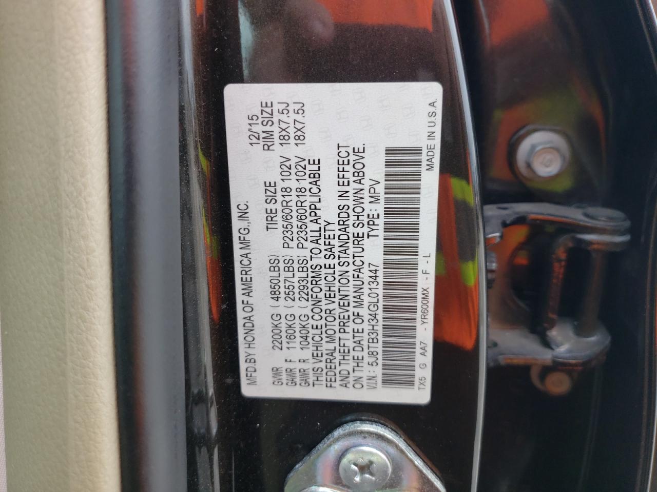 5J8TB3H34GL013447 2016 Acura Rdx