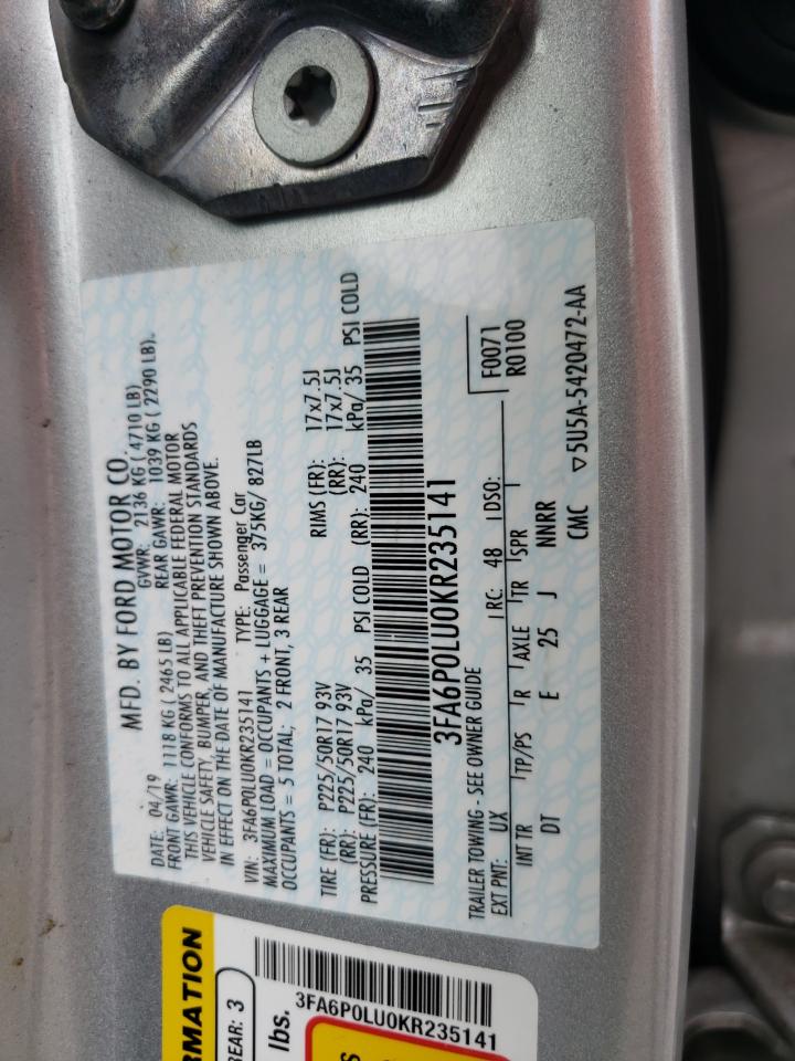 3FA6P0LU0KR235141 2019 Ford Fusion Se