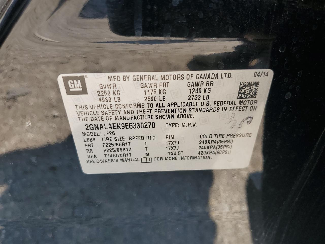 2GNALAEK9E6330270 2014 Chevrolet Equinox Ls