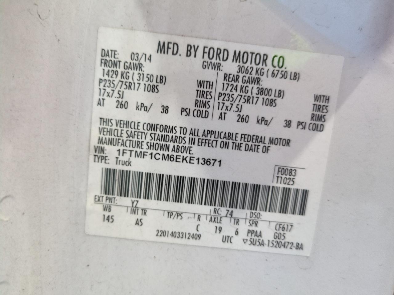 1FTMF1CM6EKE13671 2014 Ford F150