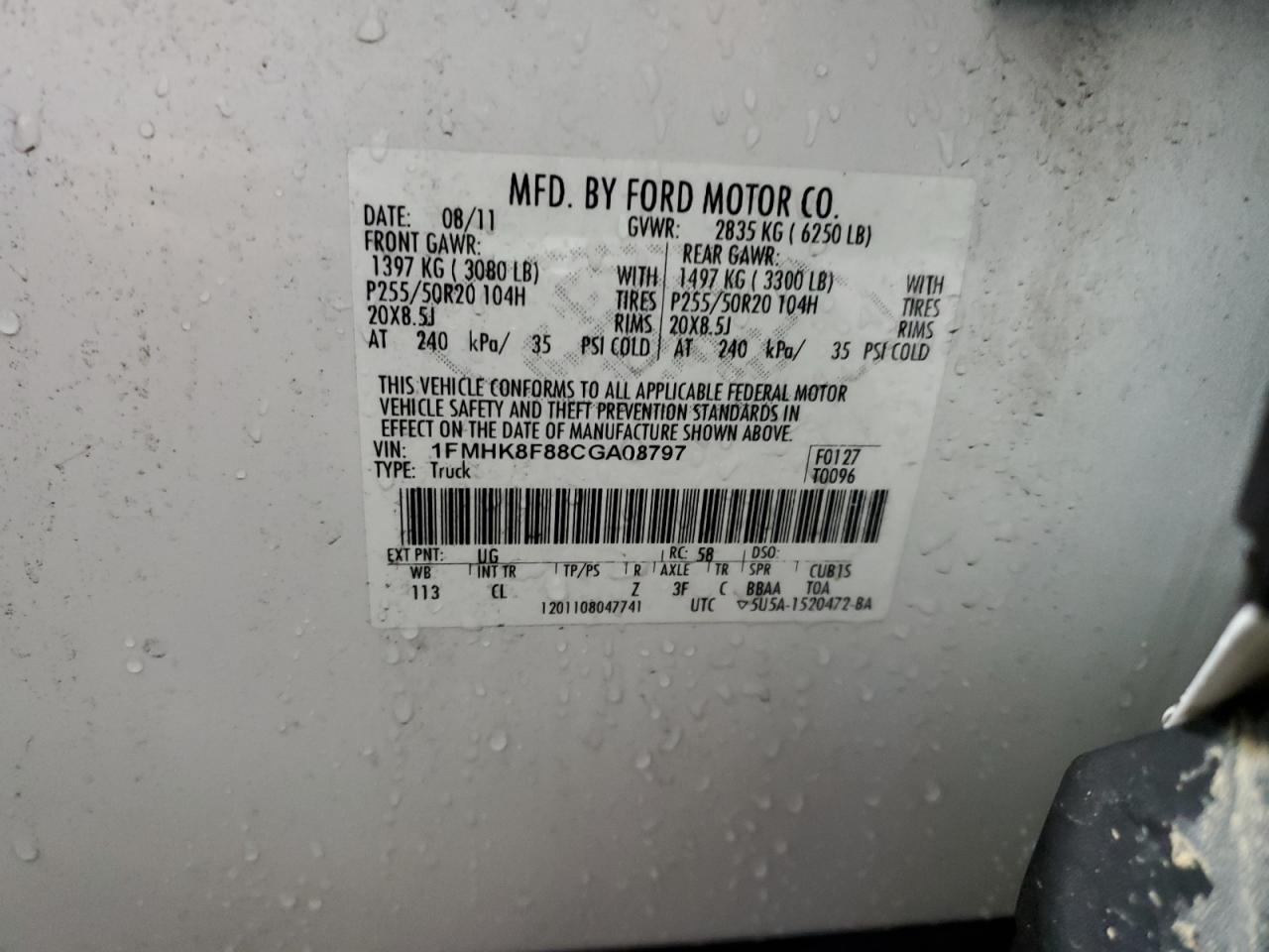 1FMHK8F88CGA08797 2012 Ford Explorer Limited