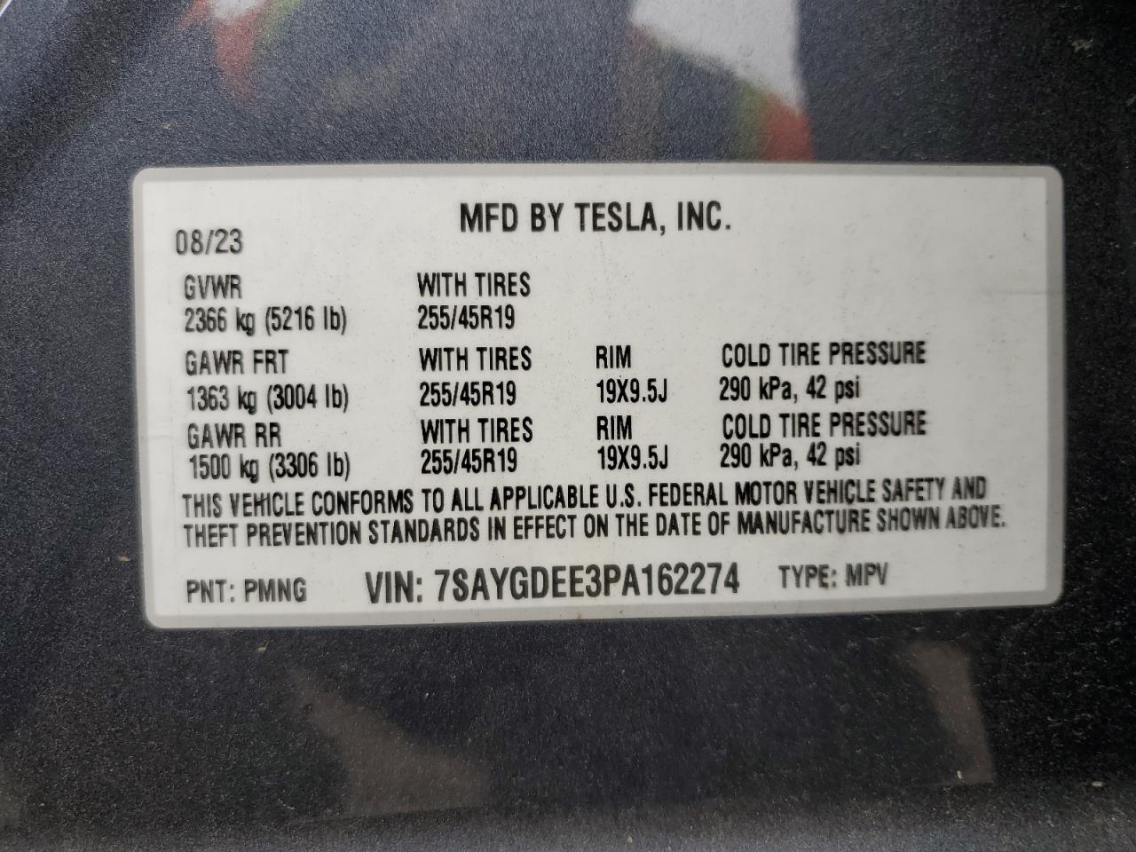 2023 Tesla Model Y VIN: 7SAYGDEE3PA162274 Lot: 72626764