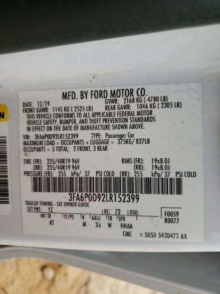 2020 Ford Fusion Titanium VIN: 3FA6P0D92LR152399 Lot: 71574164