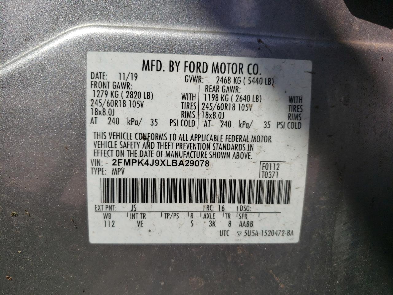 2FMPK4J9XLBA29078 2020 Ford Edge Sel