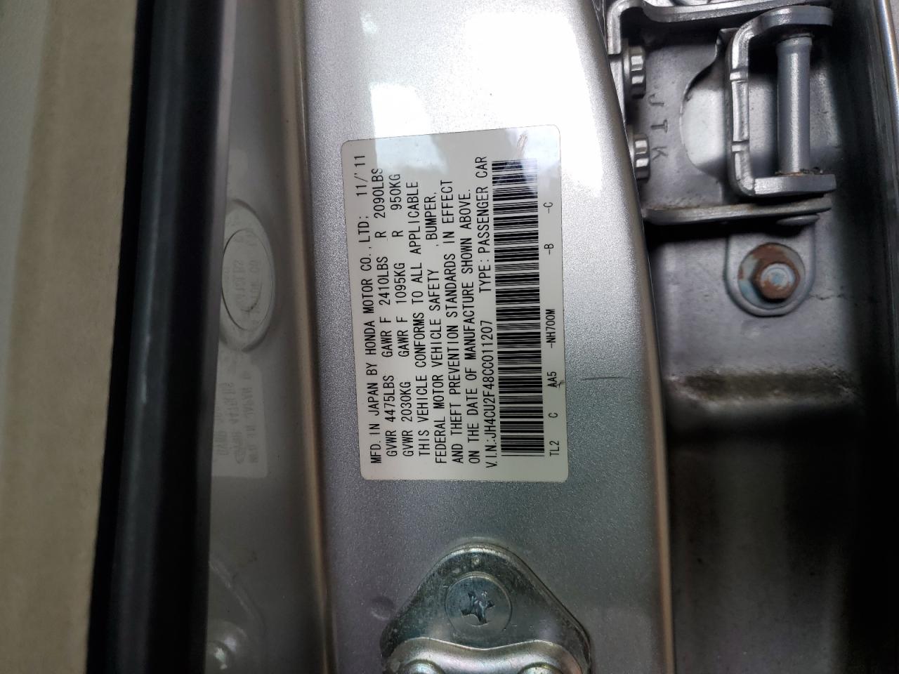 JH4CU2F48CC011207 2012 Acura Tsx