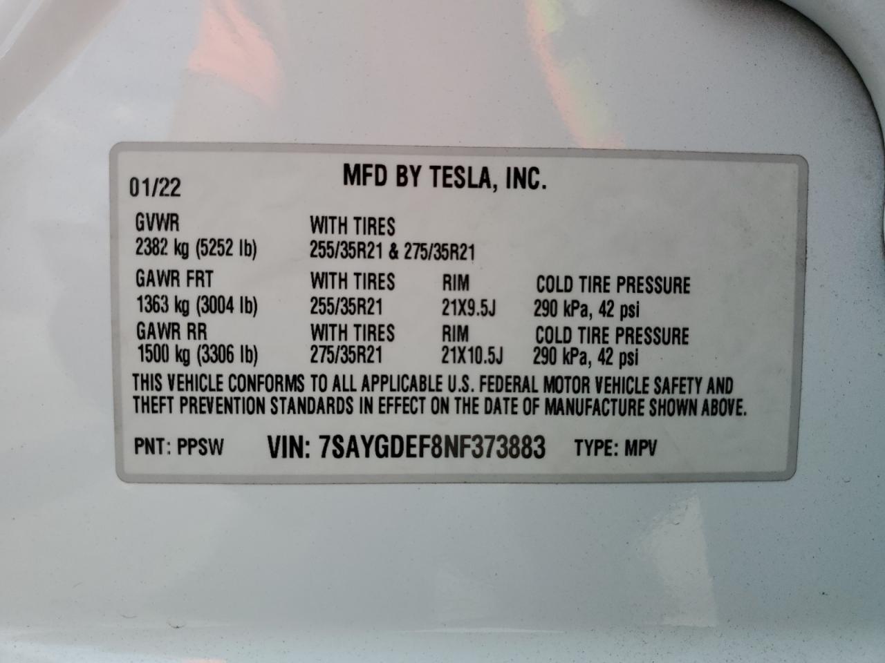 2022 Tesla Model Y VIN: 7SAYGDEF8NF373883 Lot: 69628634