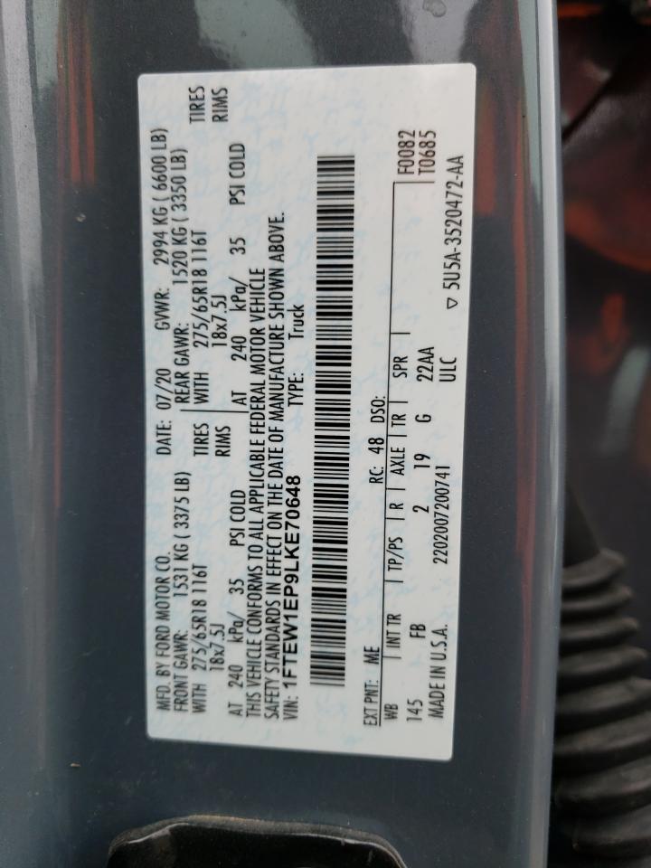 2020 Ford F150 Supercrew VIN: 1FTEW1EP9LKE70648 Lot: 71080564