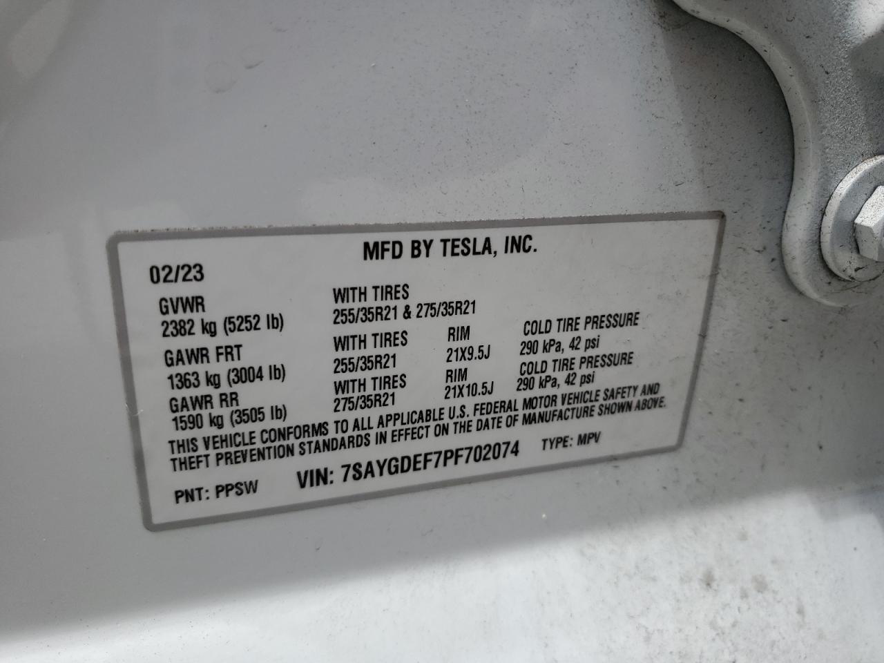 7SAYGDEF7PF702074 2023 Tesla Model Y