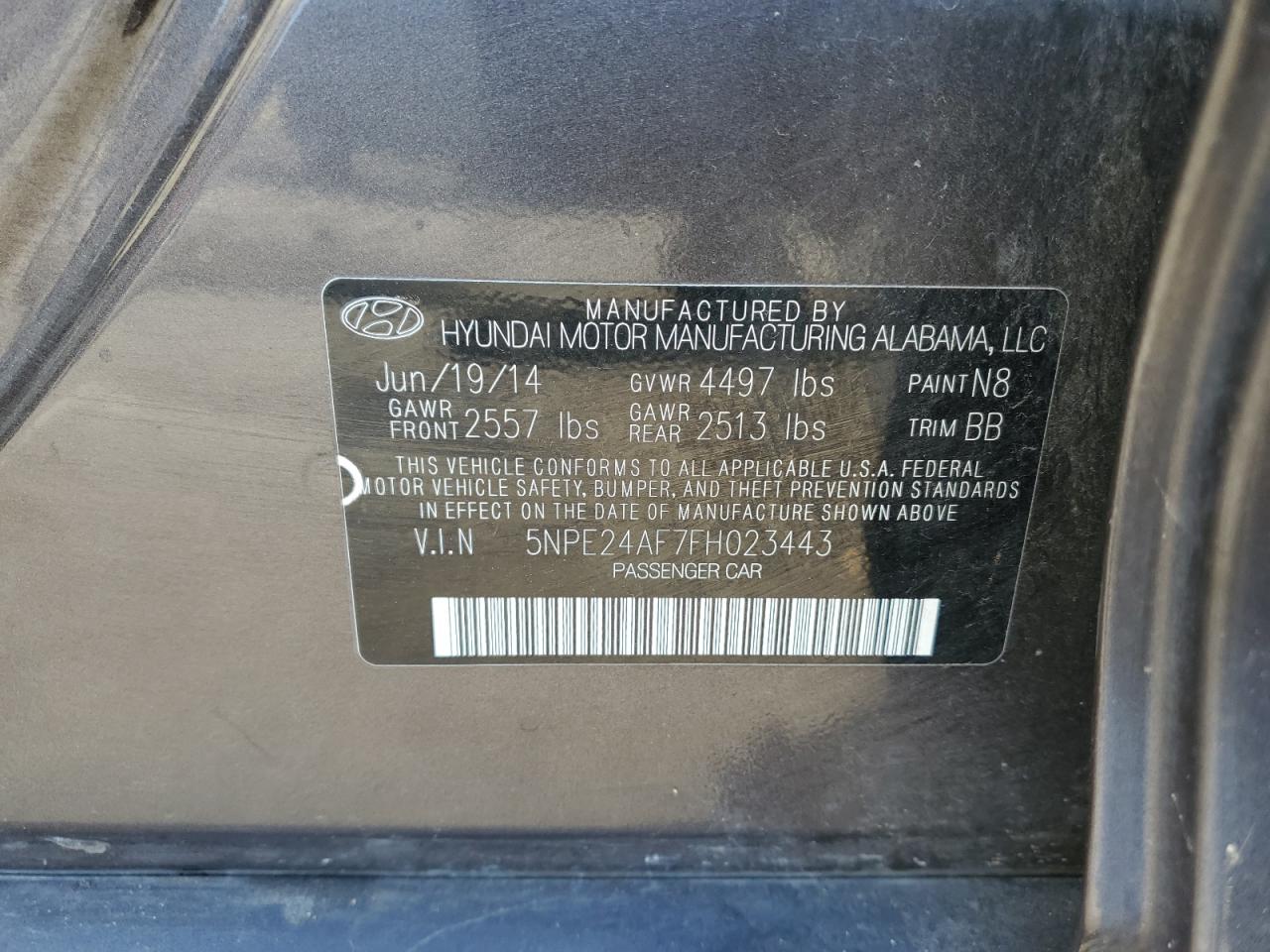 5NPE24AF7FH023443 2015 Hyundai Sonata Se