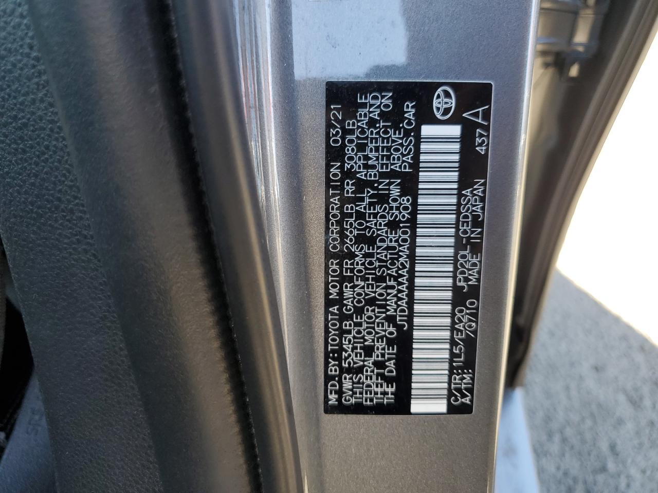 JTDAAAAA2MA001908 2021 Toyota Mirai Xle