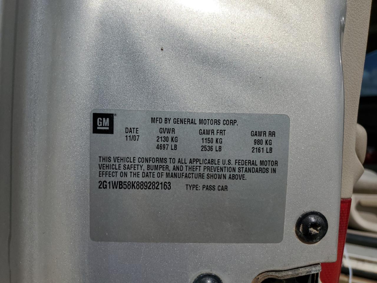 2008 Chevrolet Impala Ls VIN: 2G1WB58K889282163 Lot: 72199474