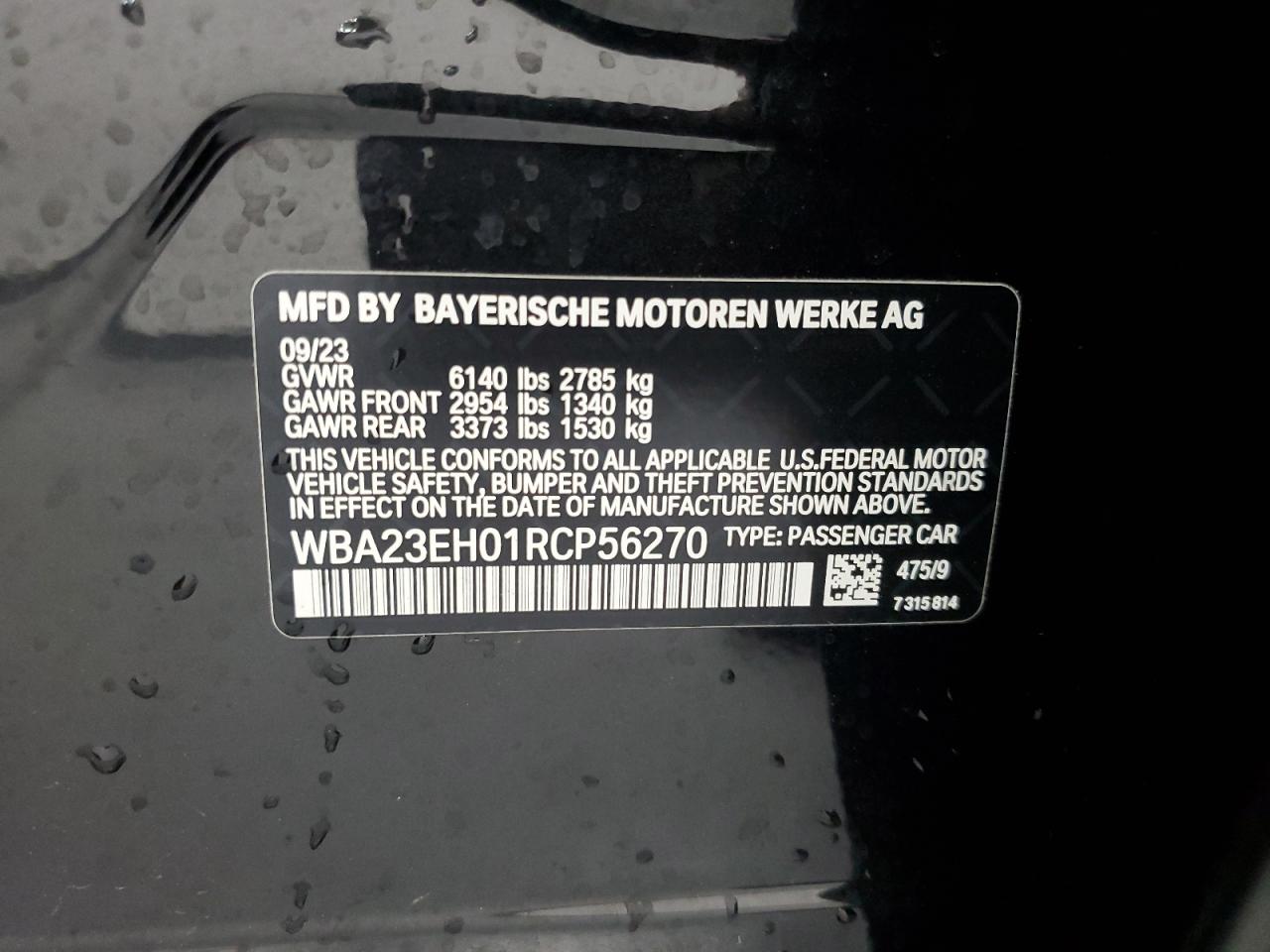 2024 BMW 740 I VIN: WBA23EH01RCP56270 Lot: 64120484