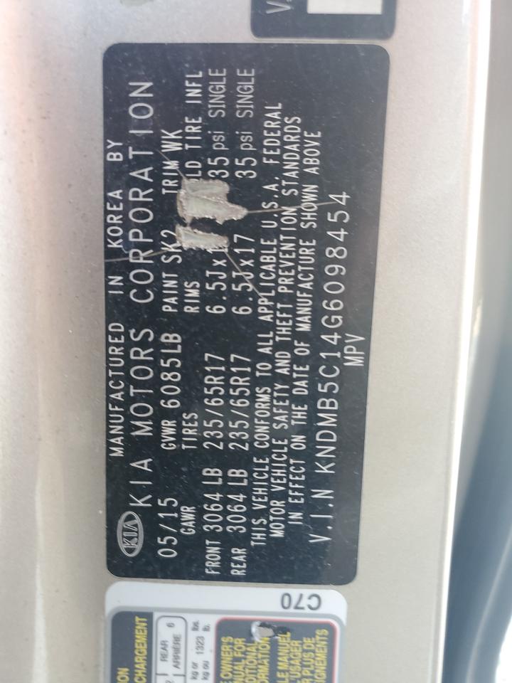 KNDMB5C14G6098454 2016 KIA SEDONA - Image 14