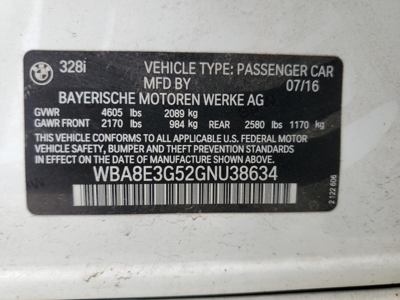 WBA8E3G52GNU38634 2016 BMW 328 Xi Sulev