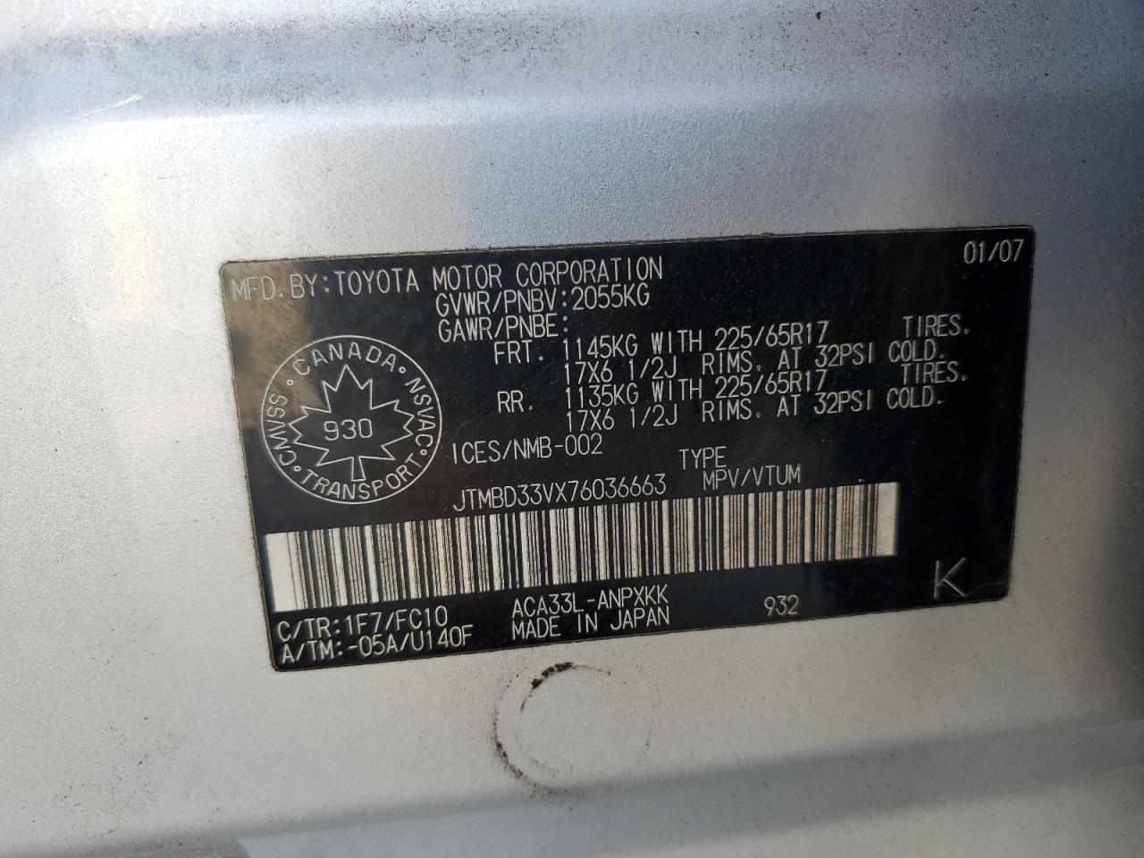 JTMBD33VX76036663 2007 Toyota Rav4