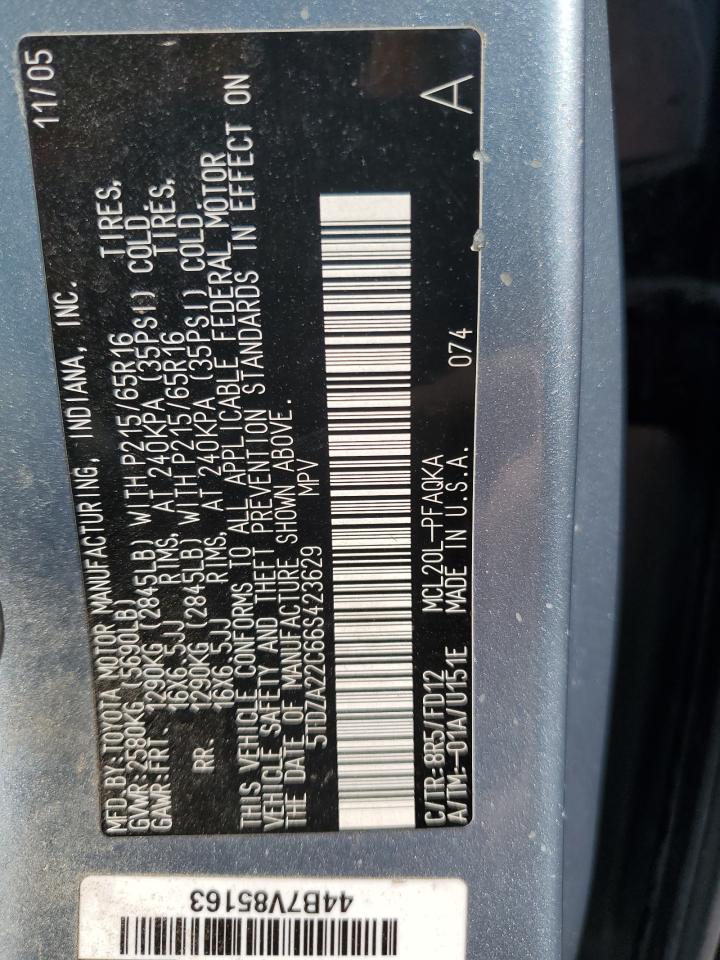 2006 Toyota Sienna Xle VIN: 5TDZA22C66S423629 Lot: 71375204