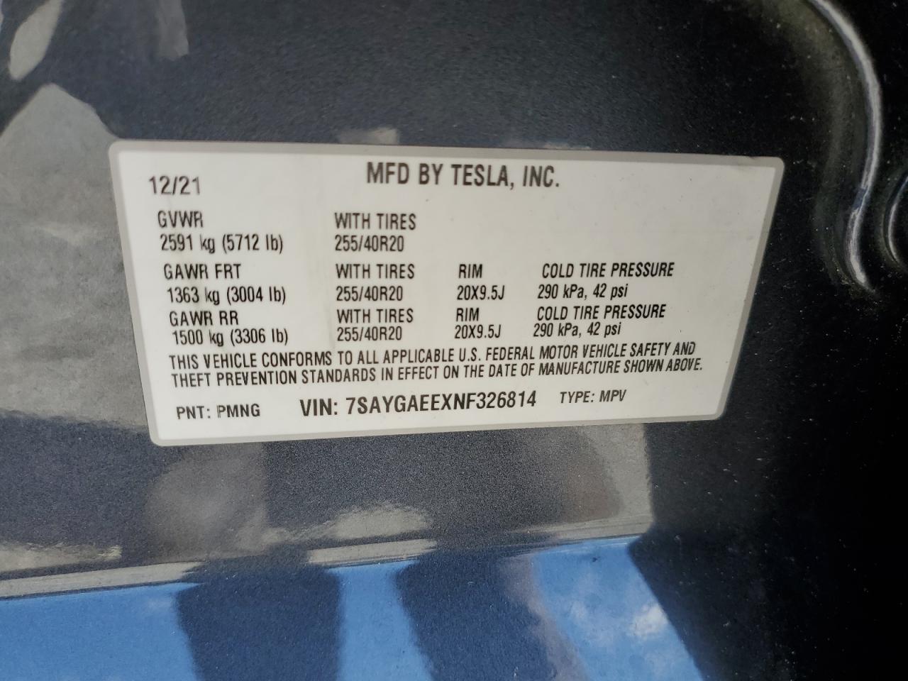 2022 Tesla Model Y VIN: 7SAYGAEEXNF326814 Lot: 73504104