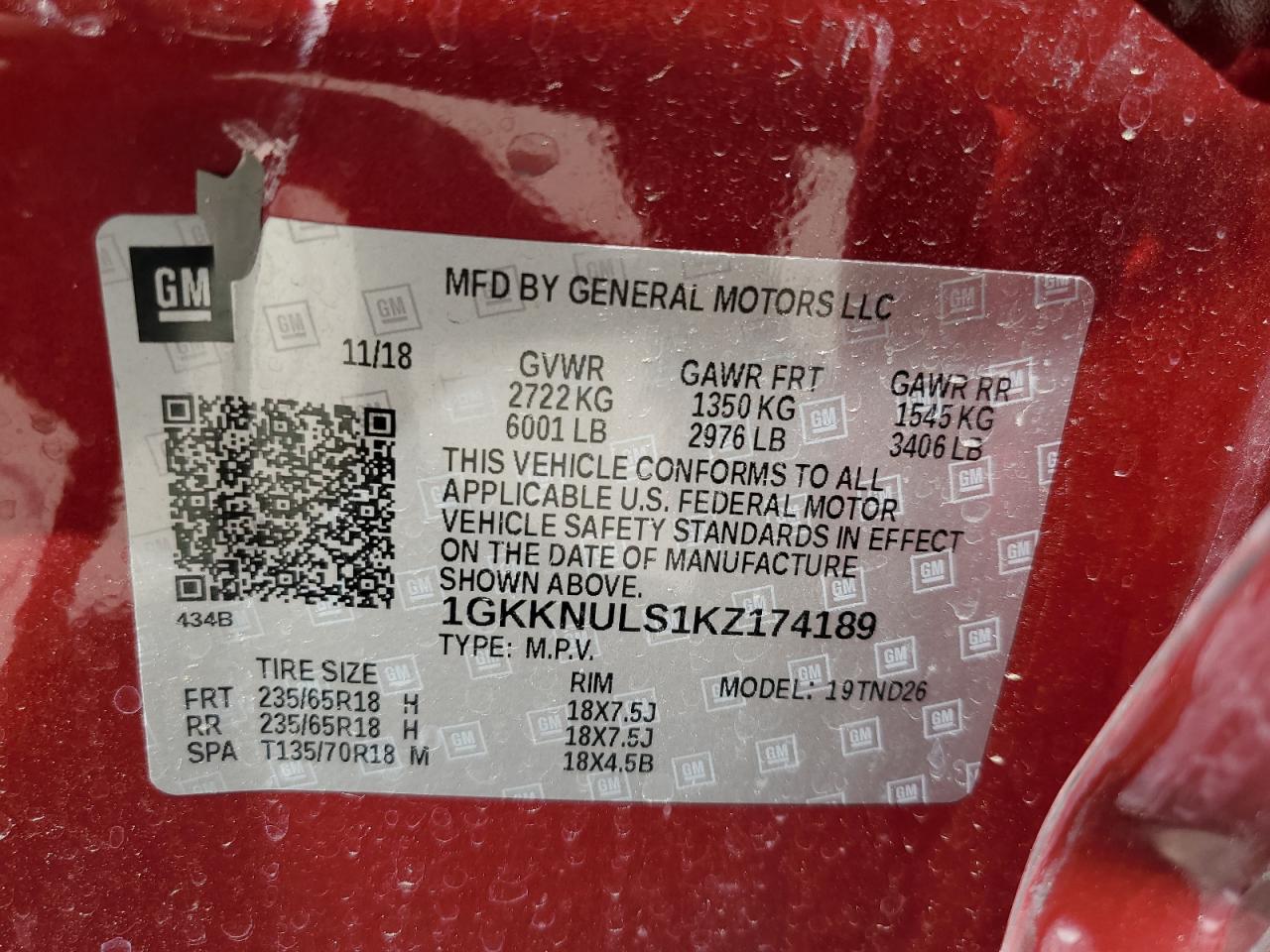 1GKKNULS1KZ174189 2019 GMC Acadia Slt-1